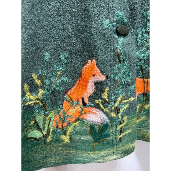 Artsy Bohemian Cape Poncho O/S Fox Embroidery Wool Alpaca Blend Cottage Country - Picture 5 of 11